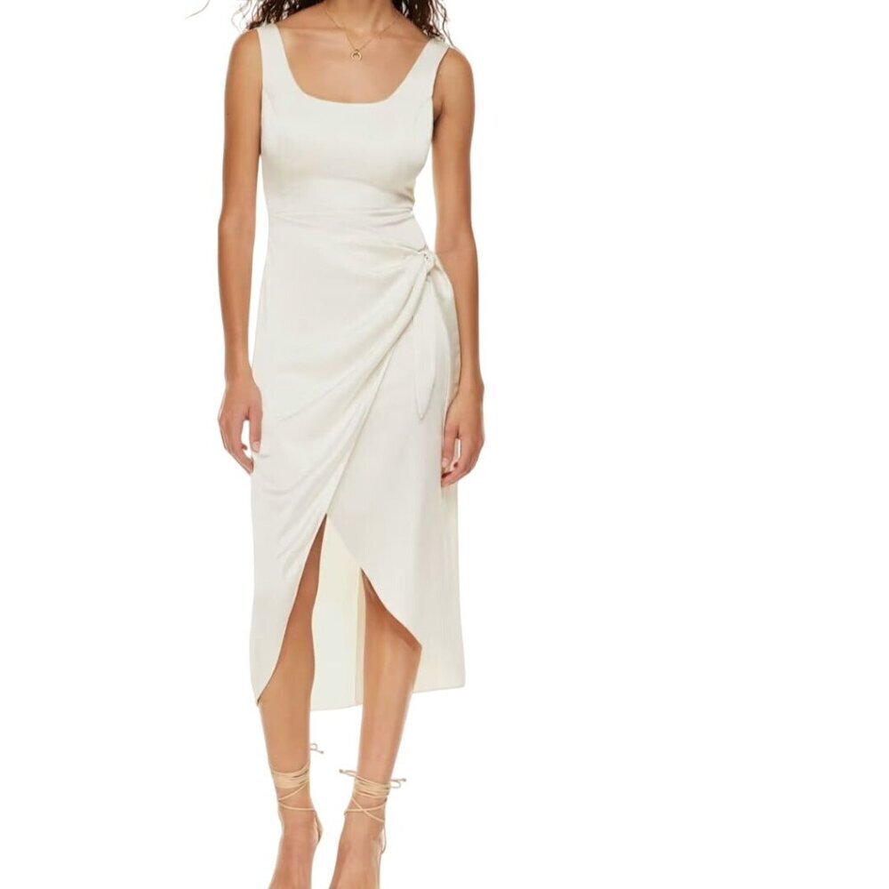 Aritzia Wilfred NWT Saturn Maxi Dress High Low Wrap Tie Waist Light Birch Size M